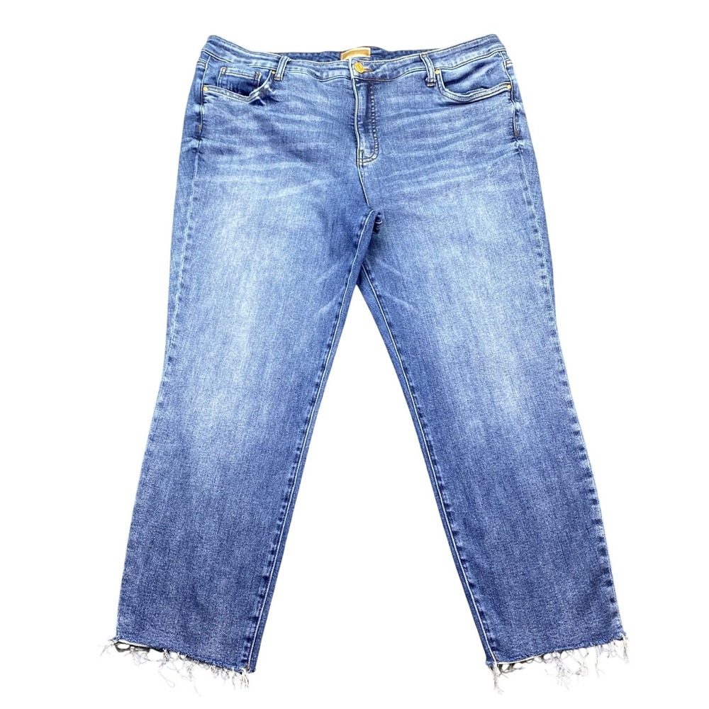 Kut From The Kloth Reese Fab Ab Ankle Straight Leg Jeans Blue 18W Raw Hem Grunge